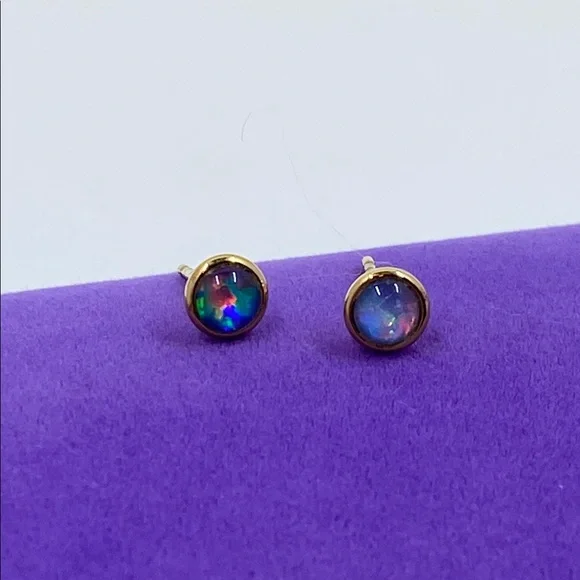 💛 Vintage 925 Gold Plated Opal Stud Earrings & Pendant Set - Picture 4 of 9